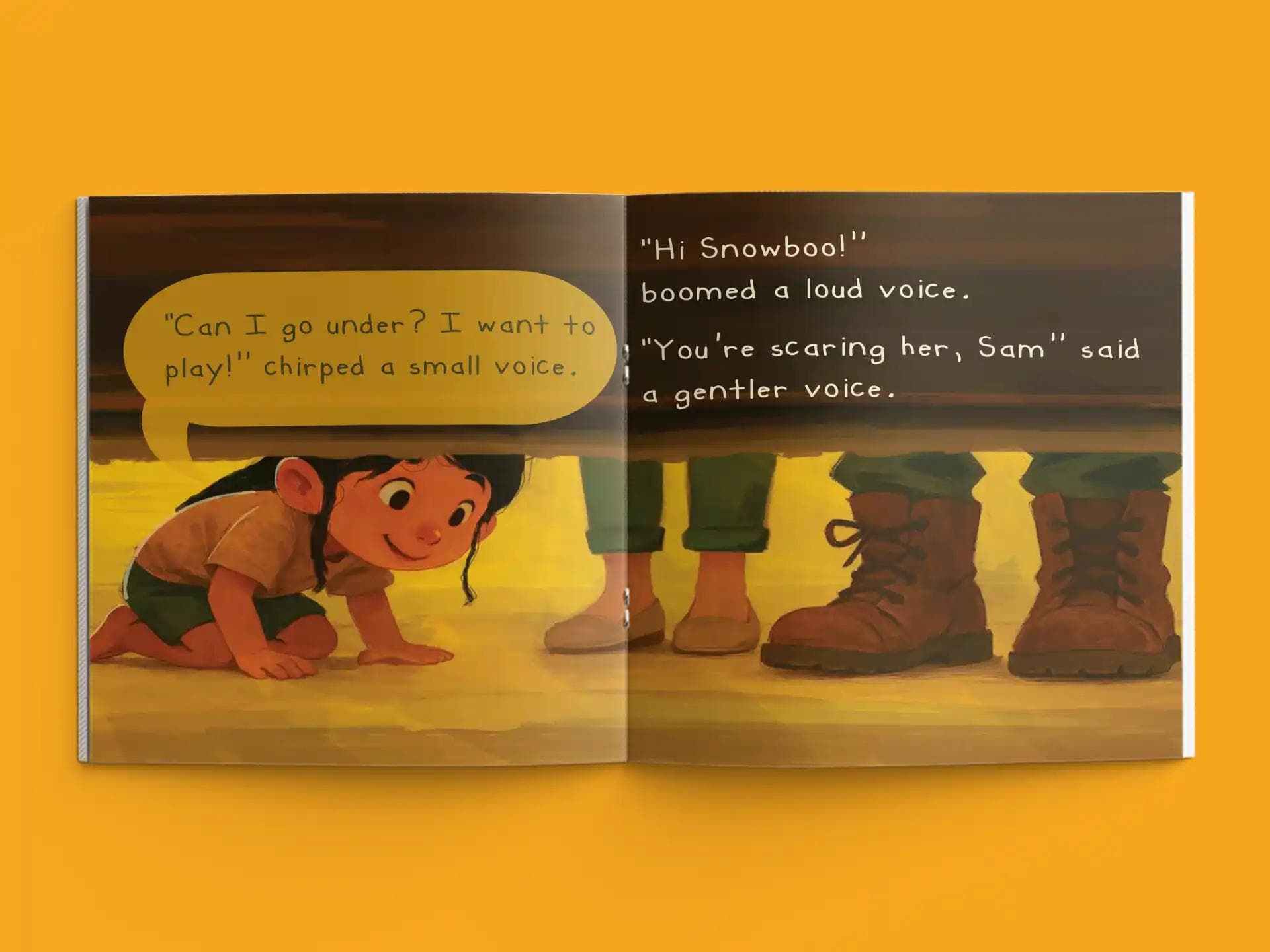 book formatting sample for Brave Little Snowboo by , showing Children's interior page layout by HMD Publishing