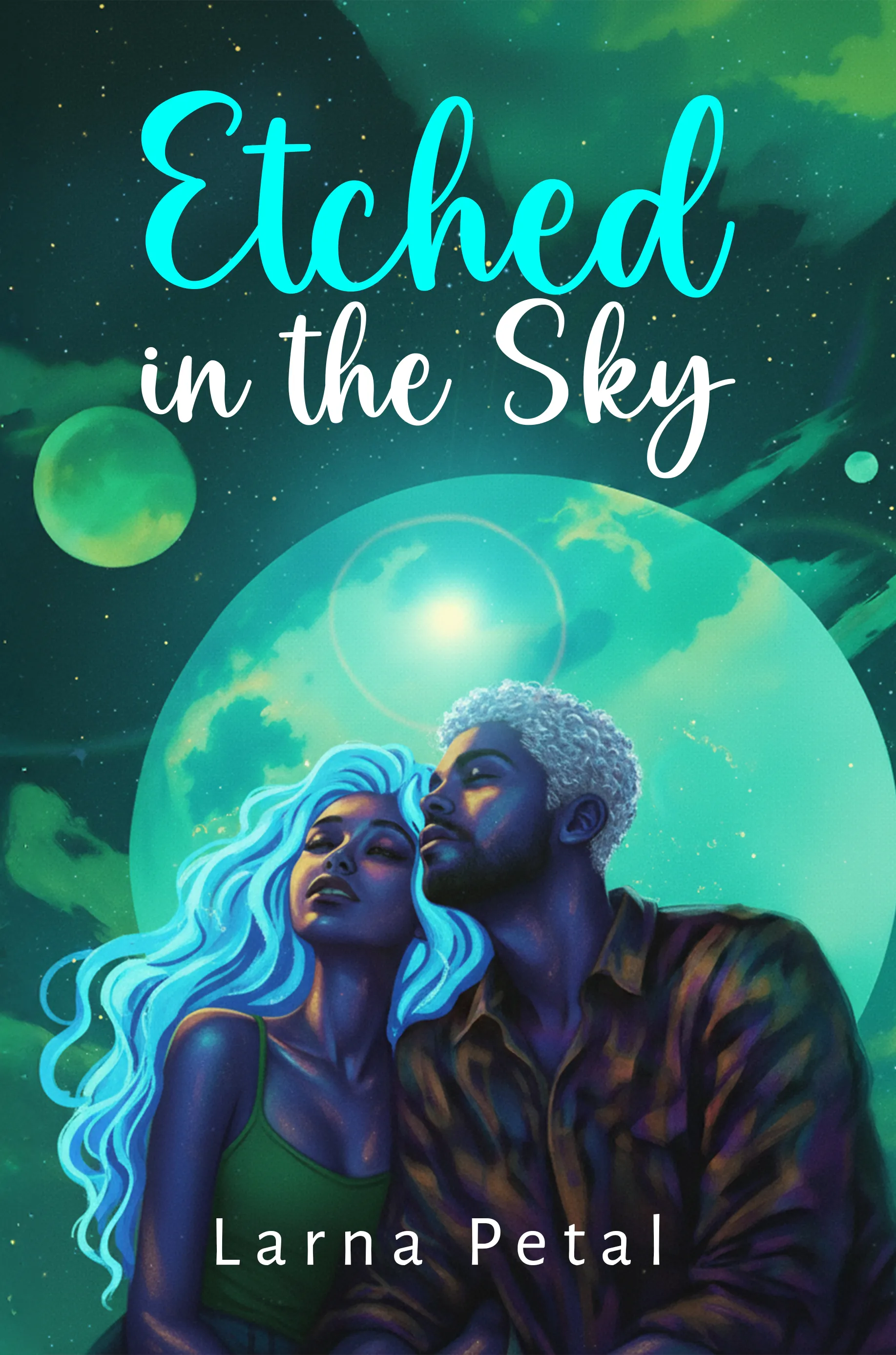 book cover design for Etched in the Sky by Larna Petal, a Science Fiction non-fiction portfolio project by HMD Publishing