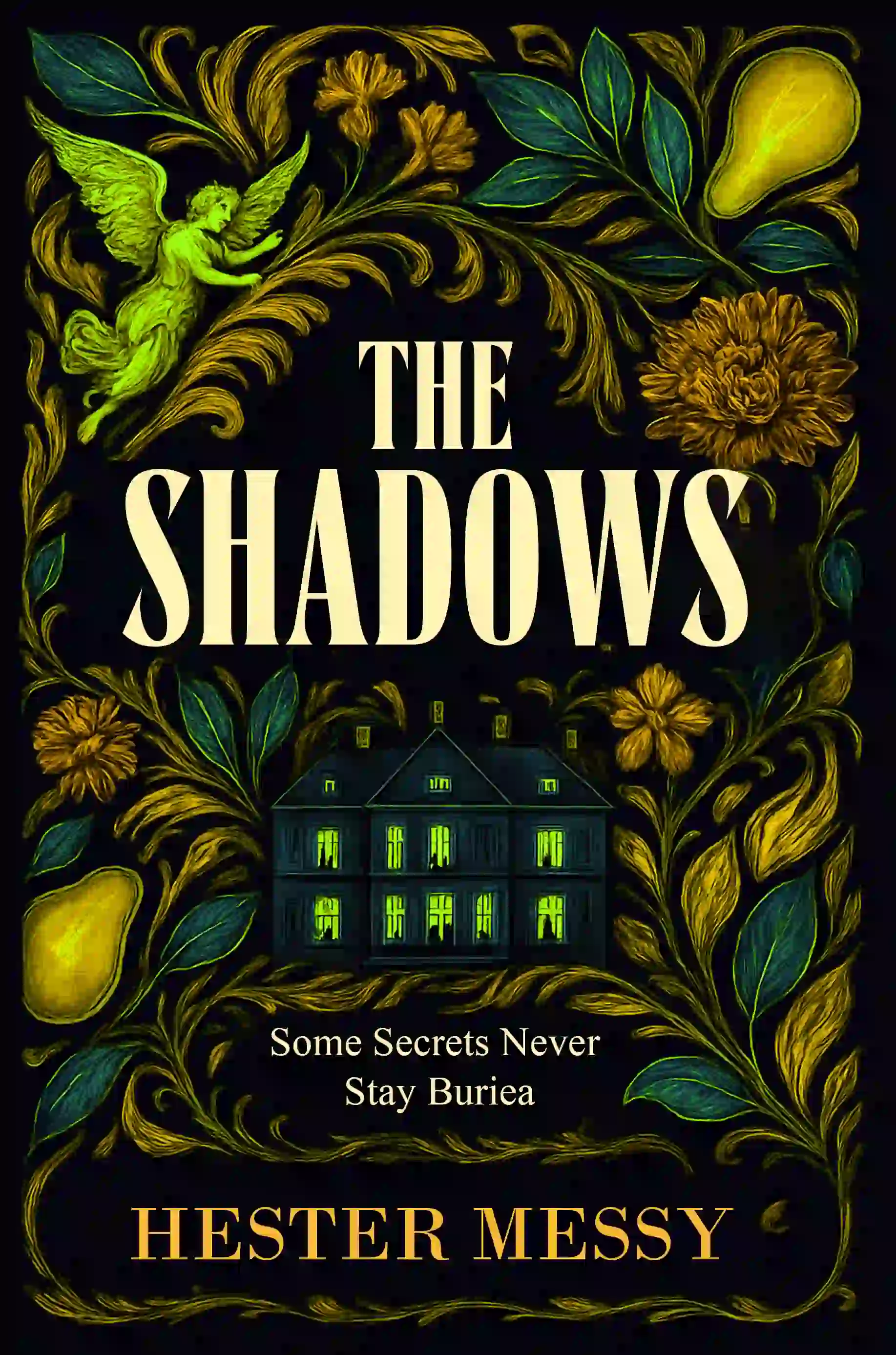 book cover design for THE SHADOWS by HESTER MESSY, a Mystery fiction portfolio project by HMD Publishing