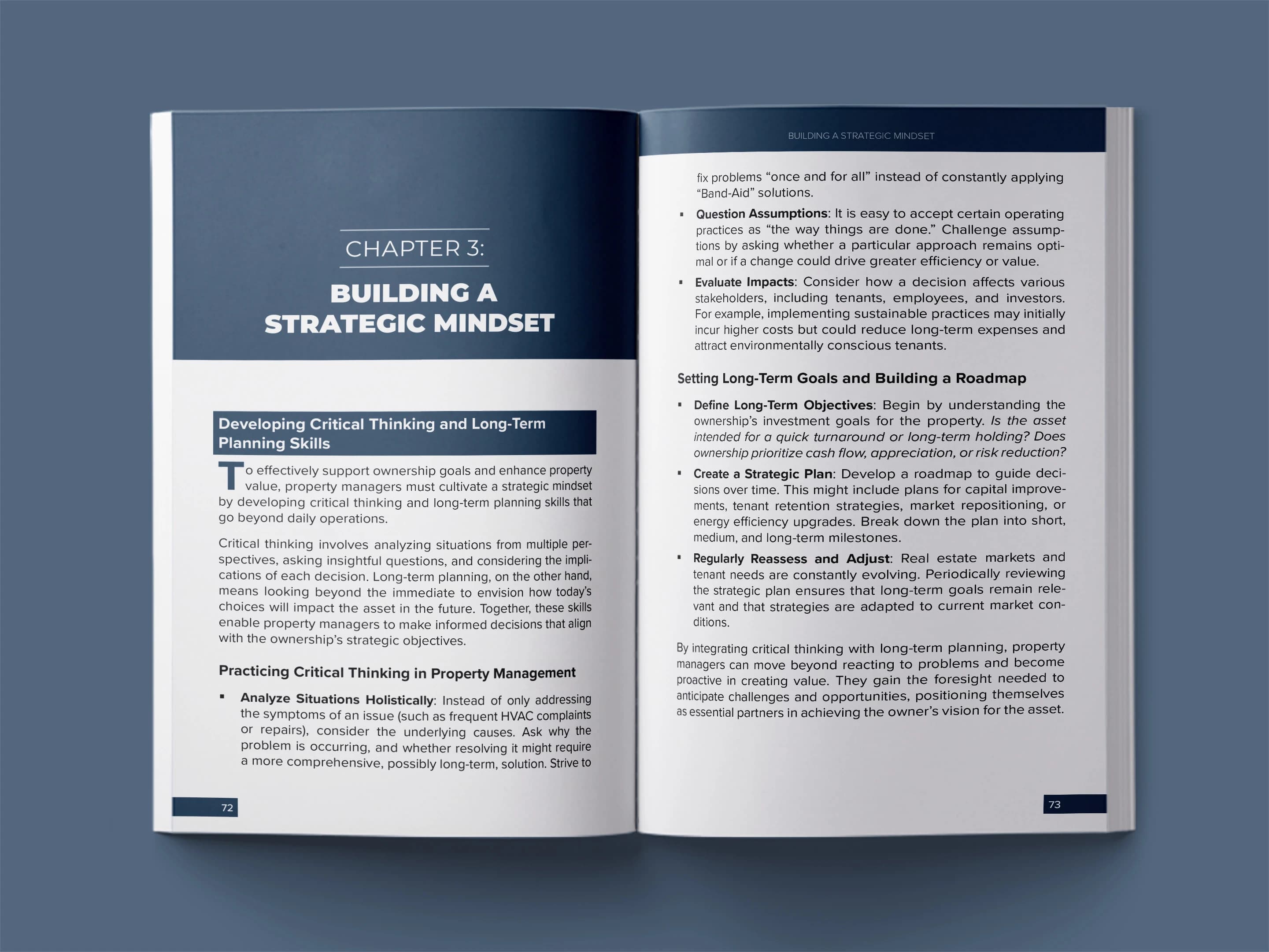 book formatting sample for Strategic Property Management: Building Long-Term Value Through Critical Thinking by Michael Richardson, showing Cannot determine - this is an interior page, not a cover interior page layout by HMD Publishing