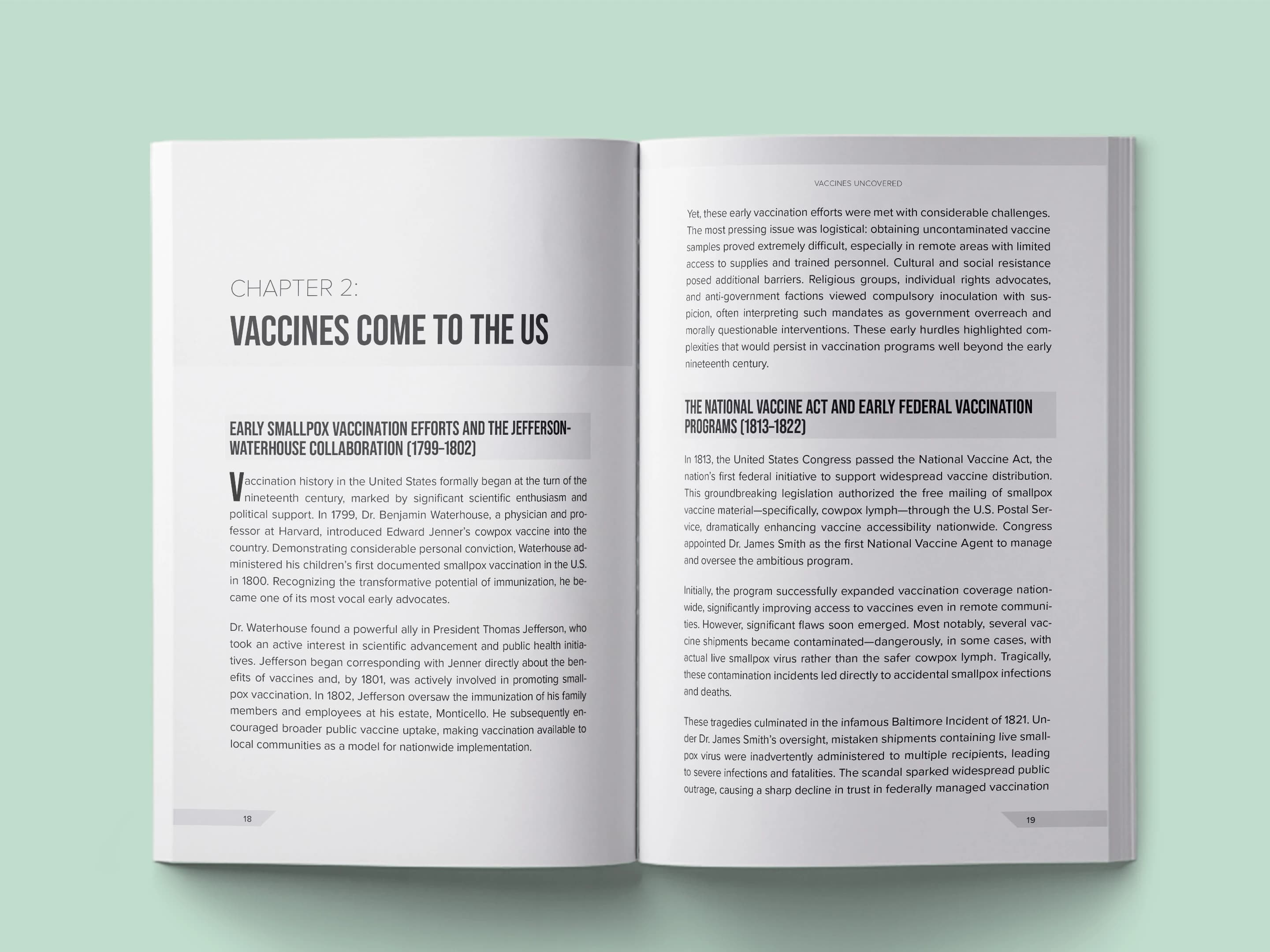 book formatting sample for Vaccines Uncovered: A History of Immunization in America by Dr. Margaret Chen, showing Unable to determine - cover not visible interior page layout by HMD Publishing