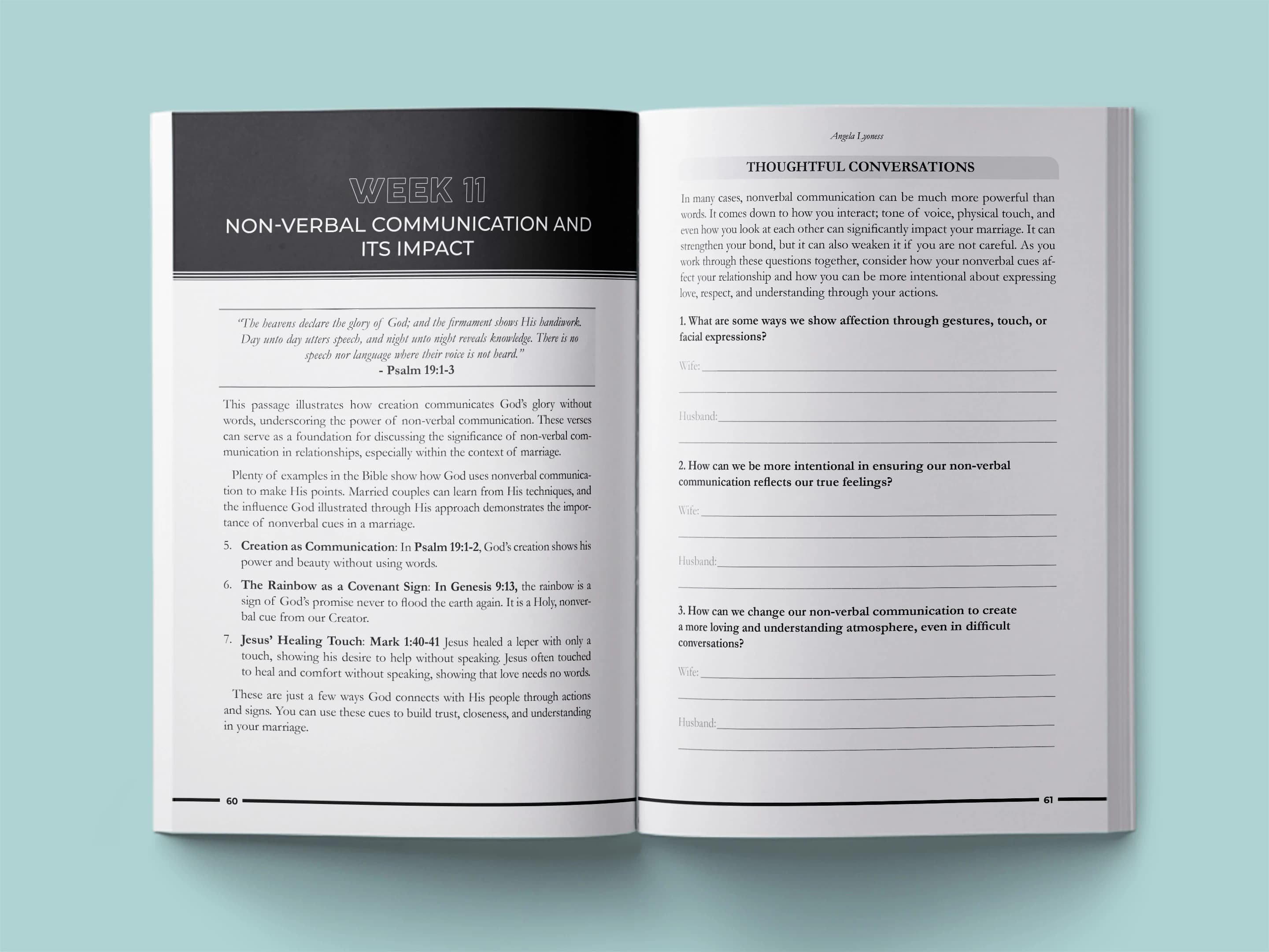 book formatting sample for The Silent Language of Love: A Biblical Guide to Non-Verbal Communication in Marriage by Angela Lymann, showing Other interior page layout by HMD Publishing