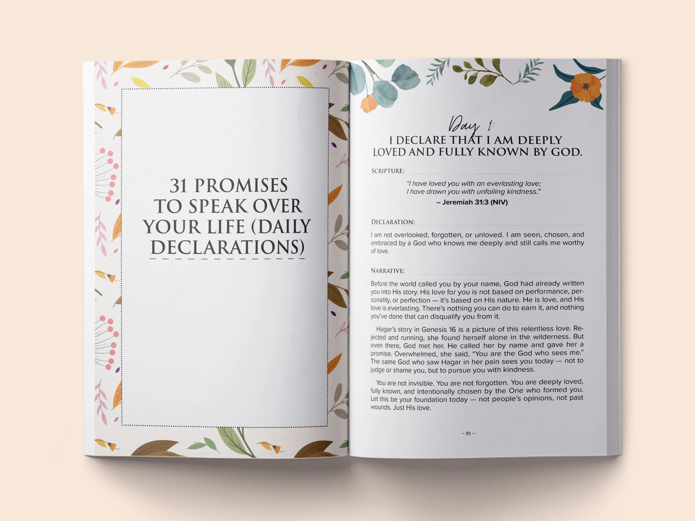 book formatting sample for Speak Life: 31 Days of God's Promises for Your Heart by Sarah Catherine Miller, showing Religious/Spiritual interior page layout by HMD Publishing