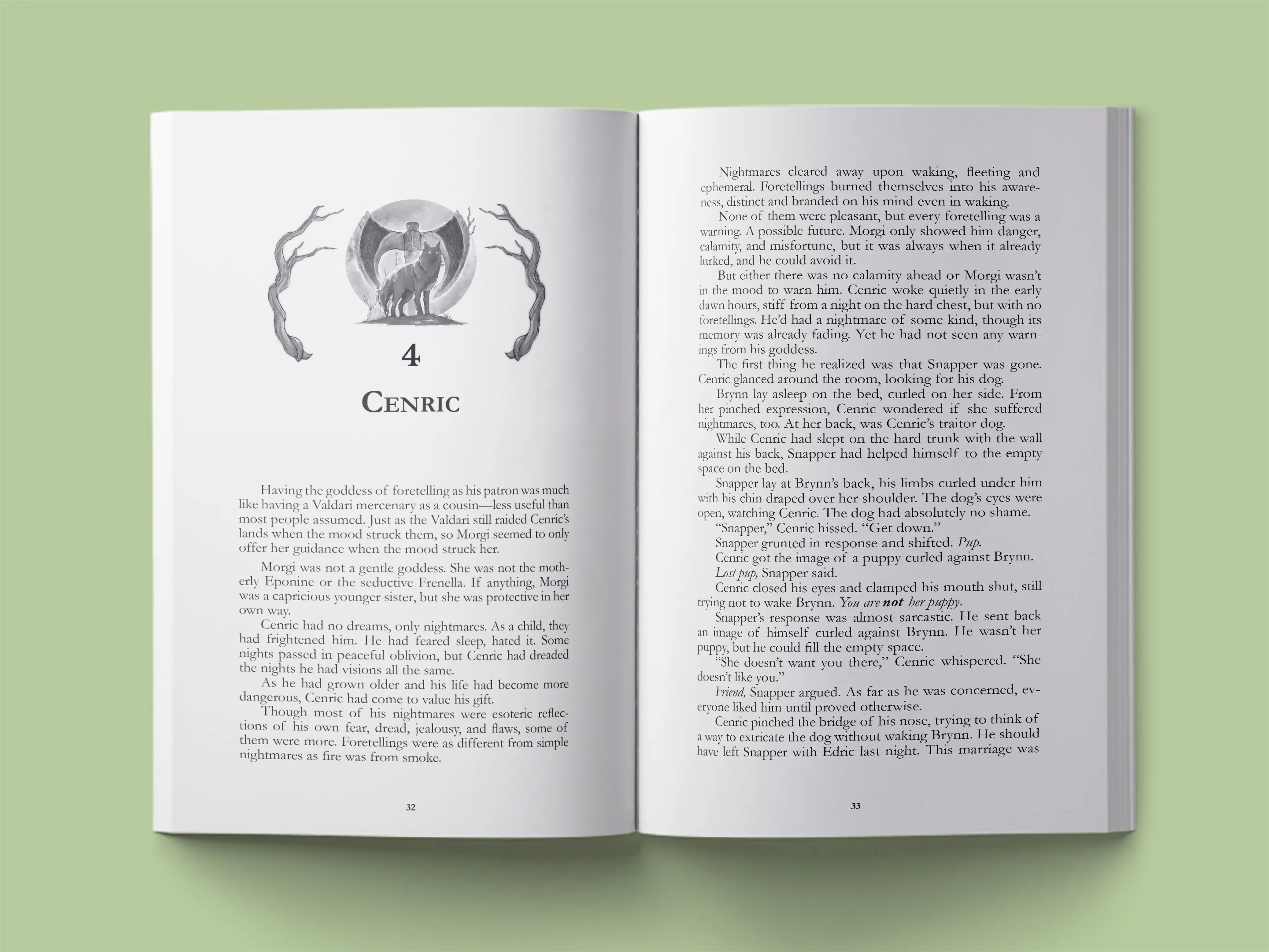 book formatting sample for The Foretelling Chronicles by Miranda Blackthorne, showing Fantasy interior page layout by HMD Publishing
