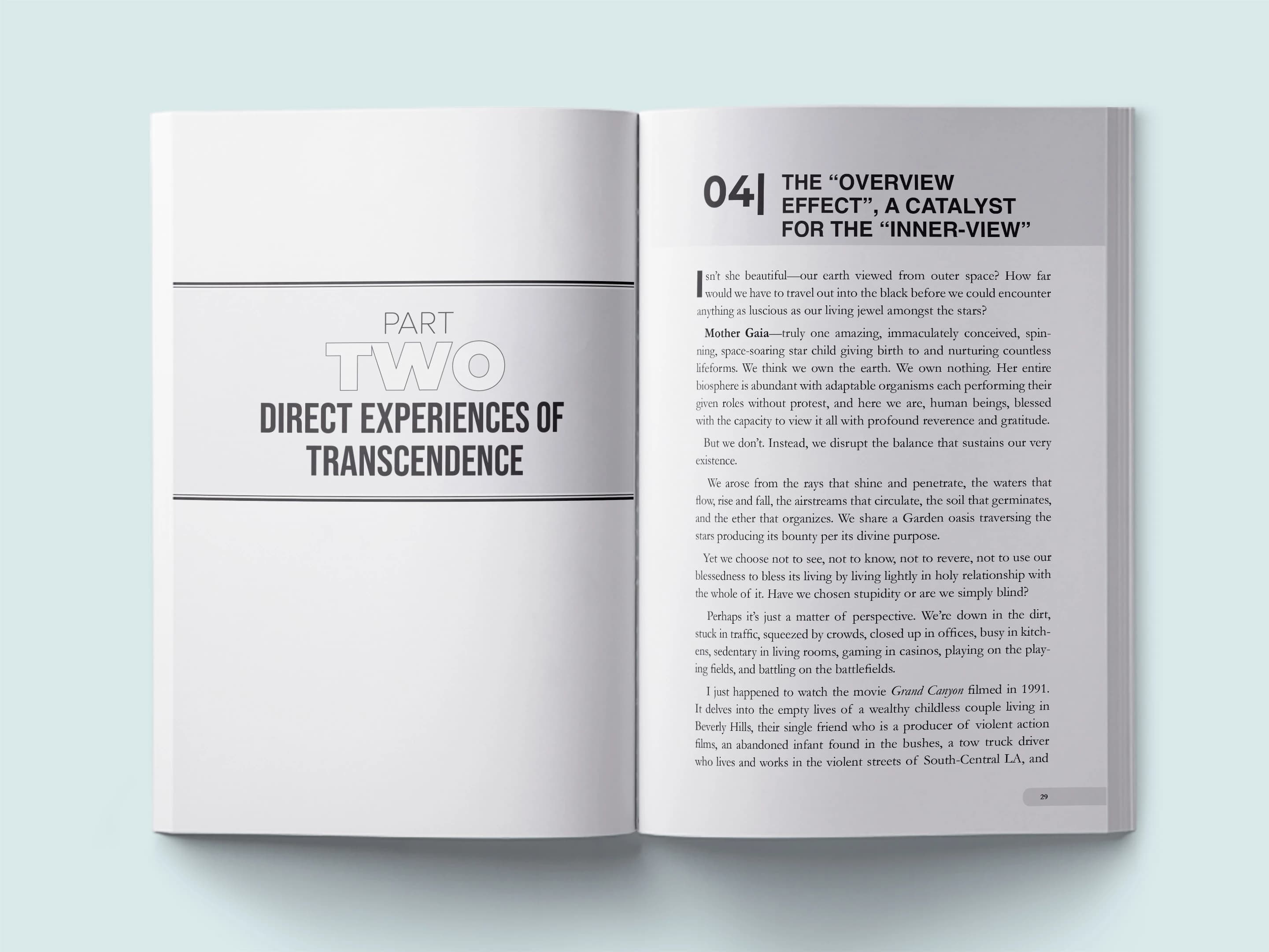book formatting sample for The Overview Effect: Direct Experiences of Transcendence and Inner Transformation by Dr. Sarah Whitman, showing Not determinable from internal pages interior page layout by HMD Publishing