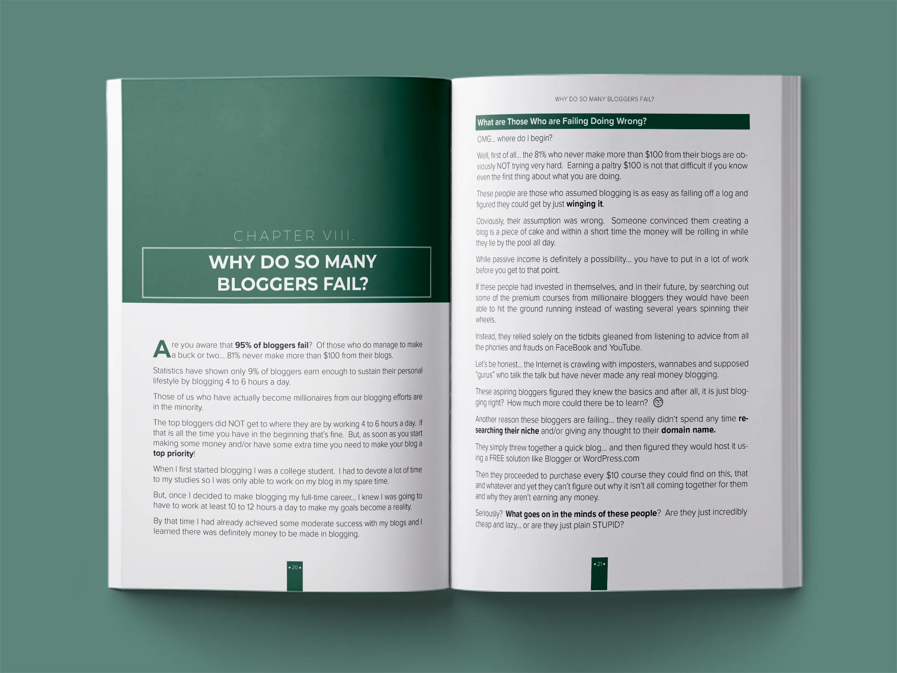 book formatting sample for The Blogger's Blueprint: Why 95% Fail and How You Can Succeed by Marcus Chen, showing Business interior page layout by HMD Publishing