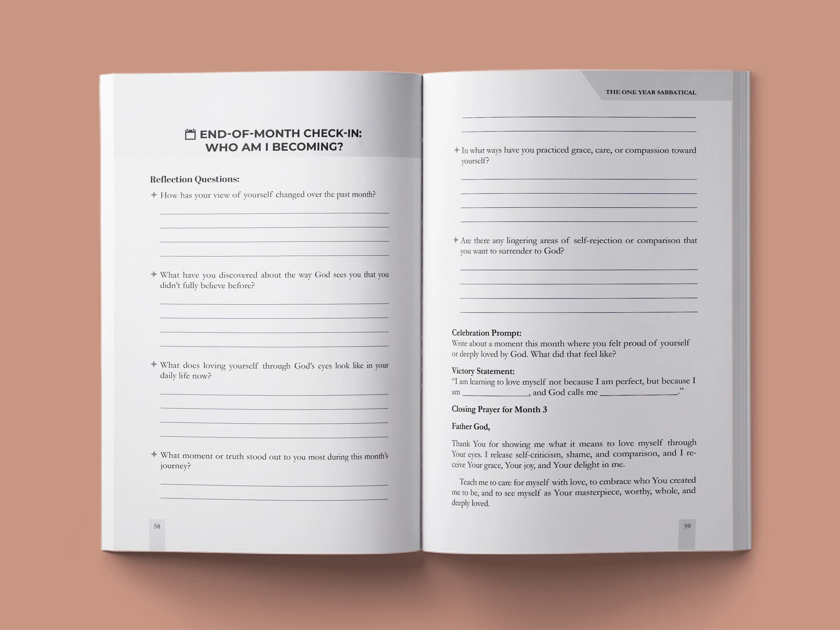 book formatting sample for The One-Year Sabbatical: A Journey of Self-Discovery and Spiritual Renewal by Sarah Elizabeth Morgan, showing Cannot determine - interior pages shown interior page layout by HMD Publishing