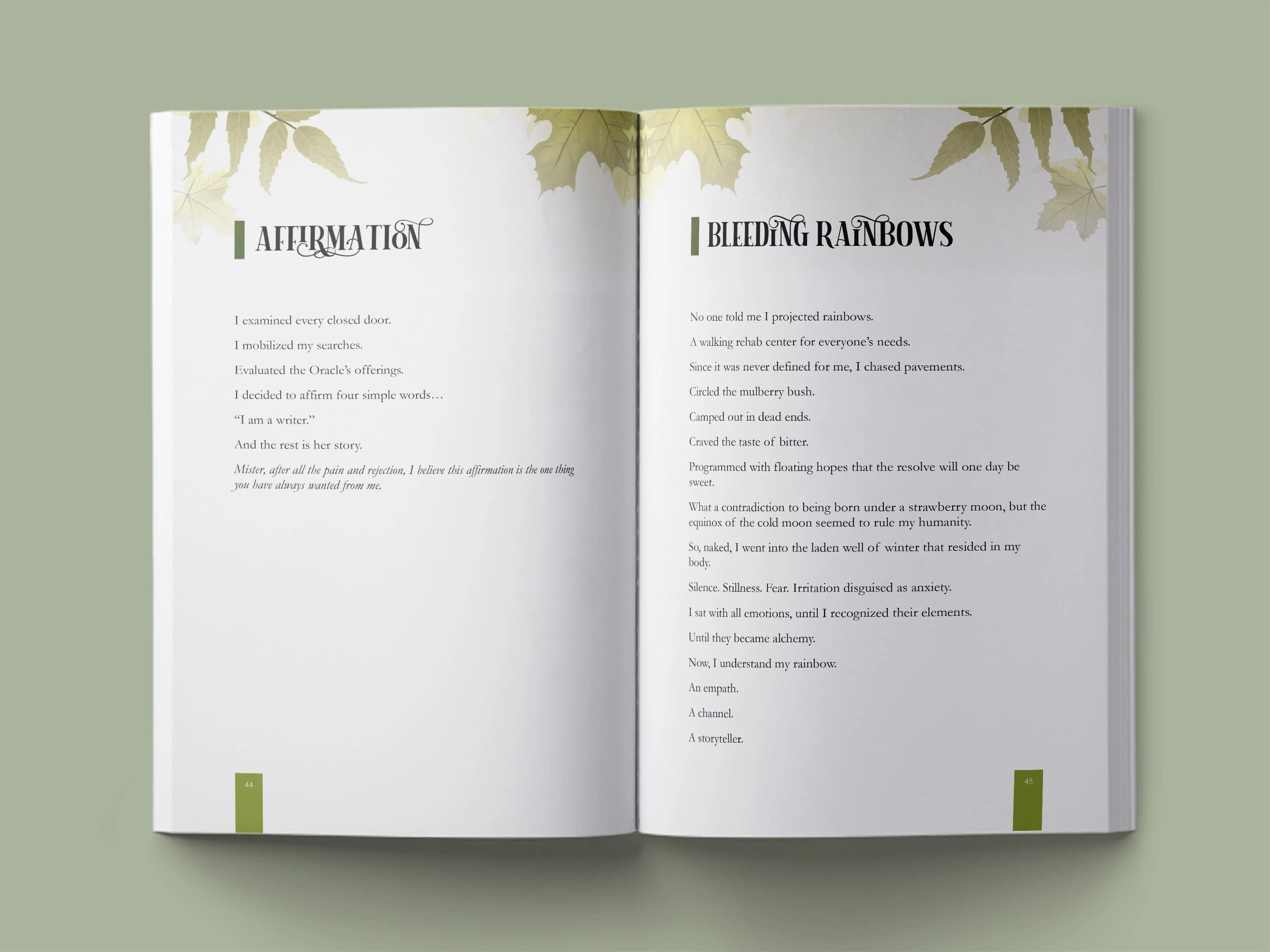 book formatting sample for Midnight Alchemy: Poems of Transformation by Sage Whitmore, showing Poetry interior page layout by HMD Publishing