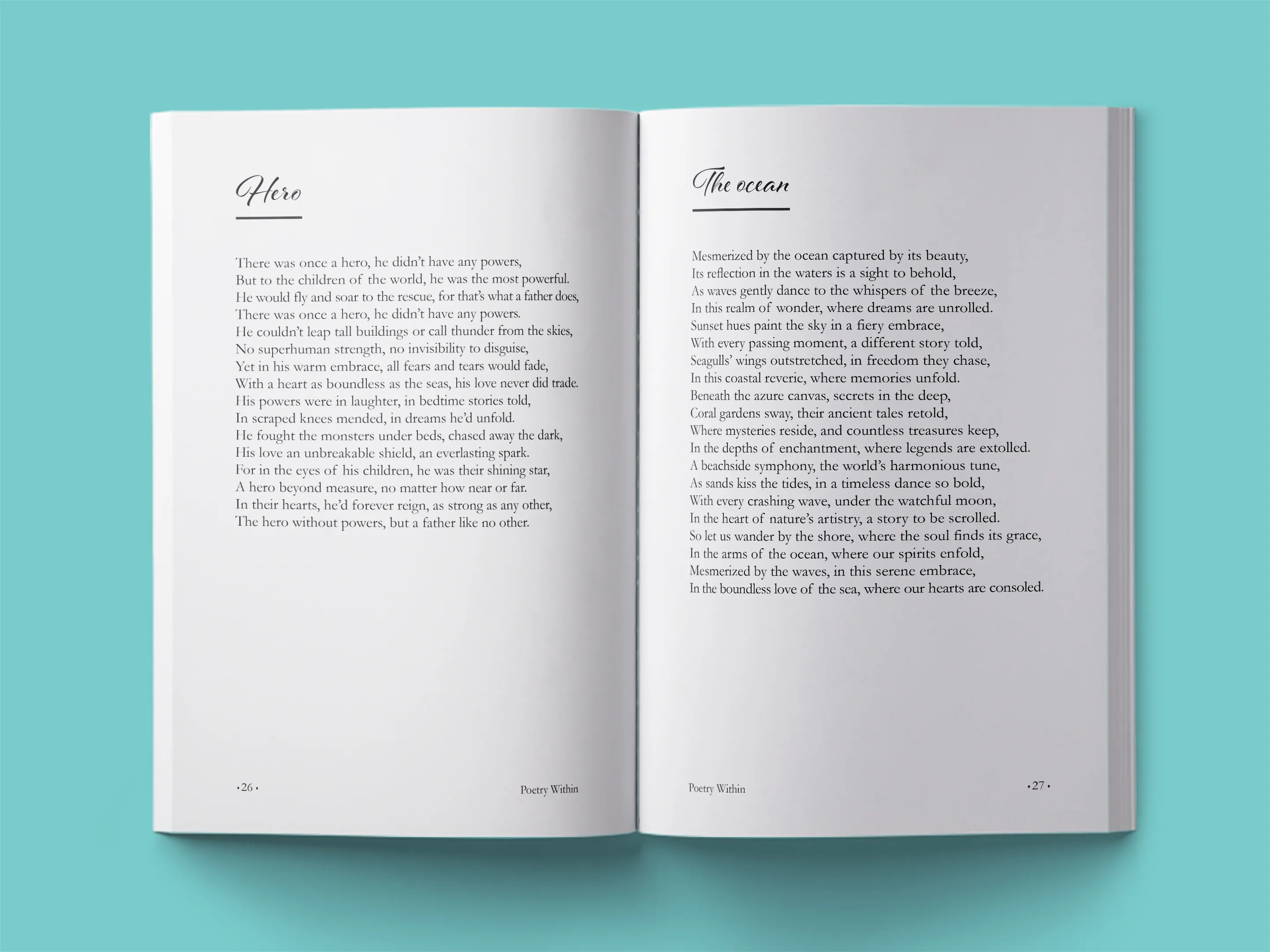 book formatting sample for Poetry Within: Reflections on Love and Nature by Elena Marchetti, showing Poetry interior page layout by HMD Publishing