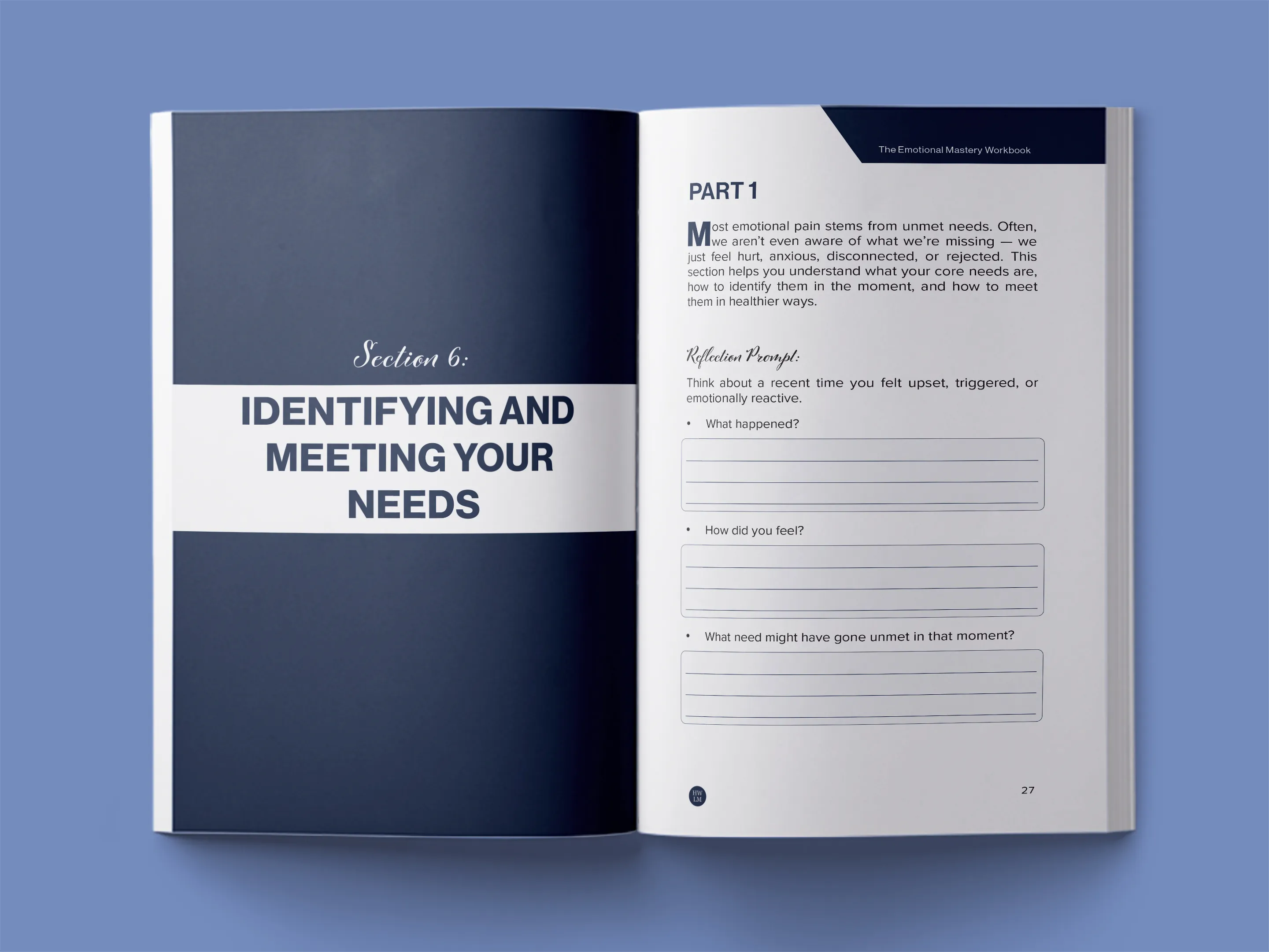 book formatting sample for The Emotional Mastery Workbook: A Practical Guide to Understanding Your Inner World by Dr. Sarah Chen, showing Self-Help interior page layout by HMD Publishing