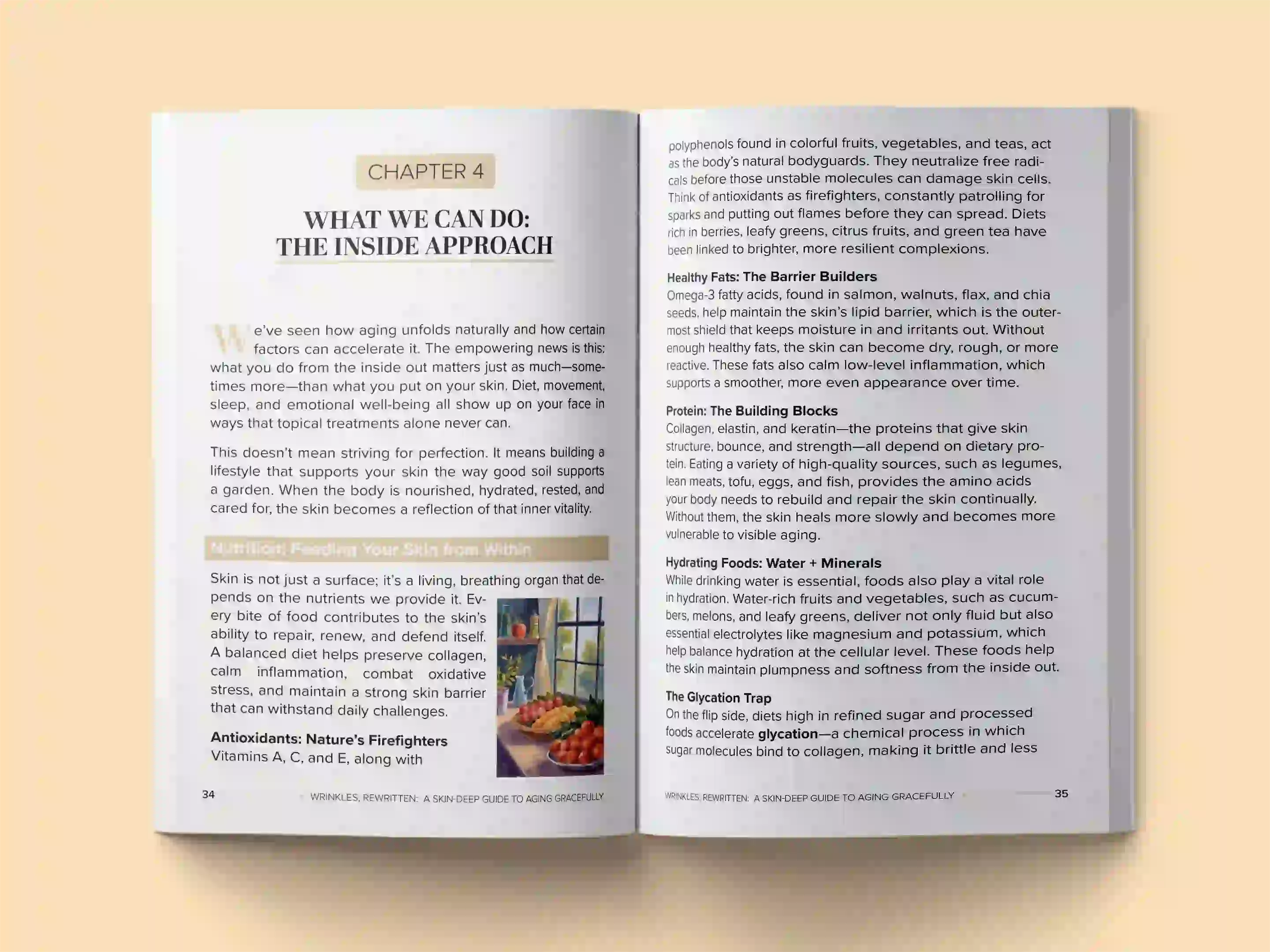 book formatting sample for The Science of Radiant Skin: A Holistic Guide to Anti-Aging from the Inside Out by Dr. Sarah Chen, showing Health/Wellness interior page layout by HMD Publishing