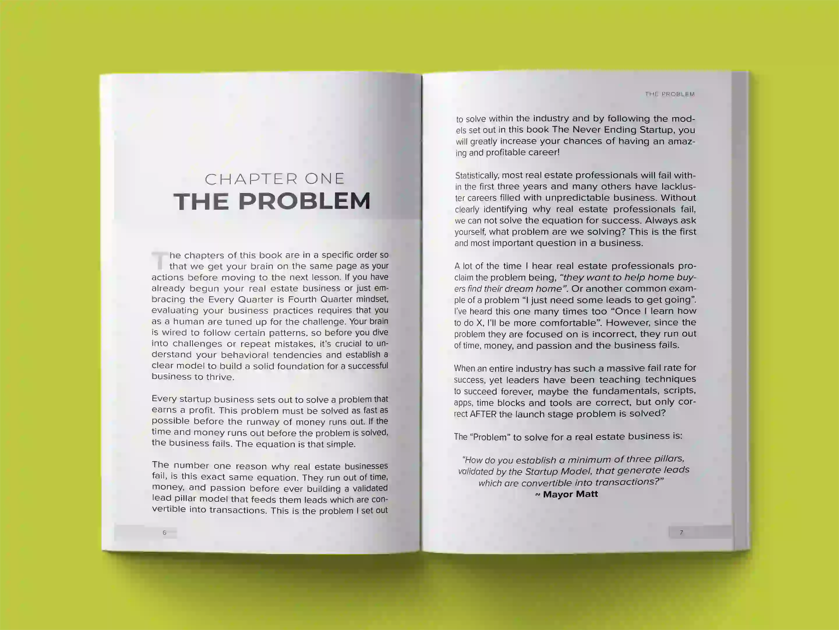 book formatting sample for The Never Ending Startup: Building Sustainable Success in Real Estate by Matt Harrison, showing Business interior page layout by HMD Publishing