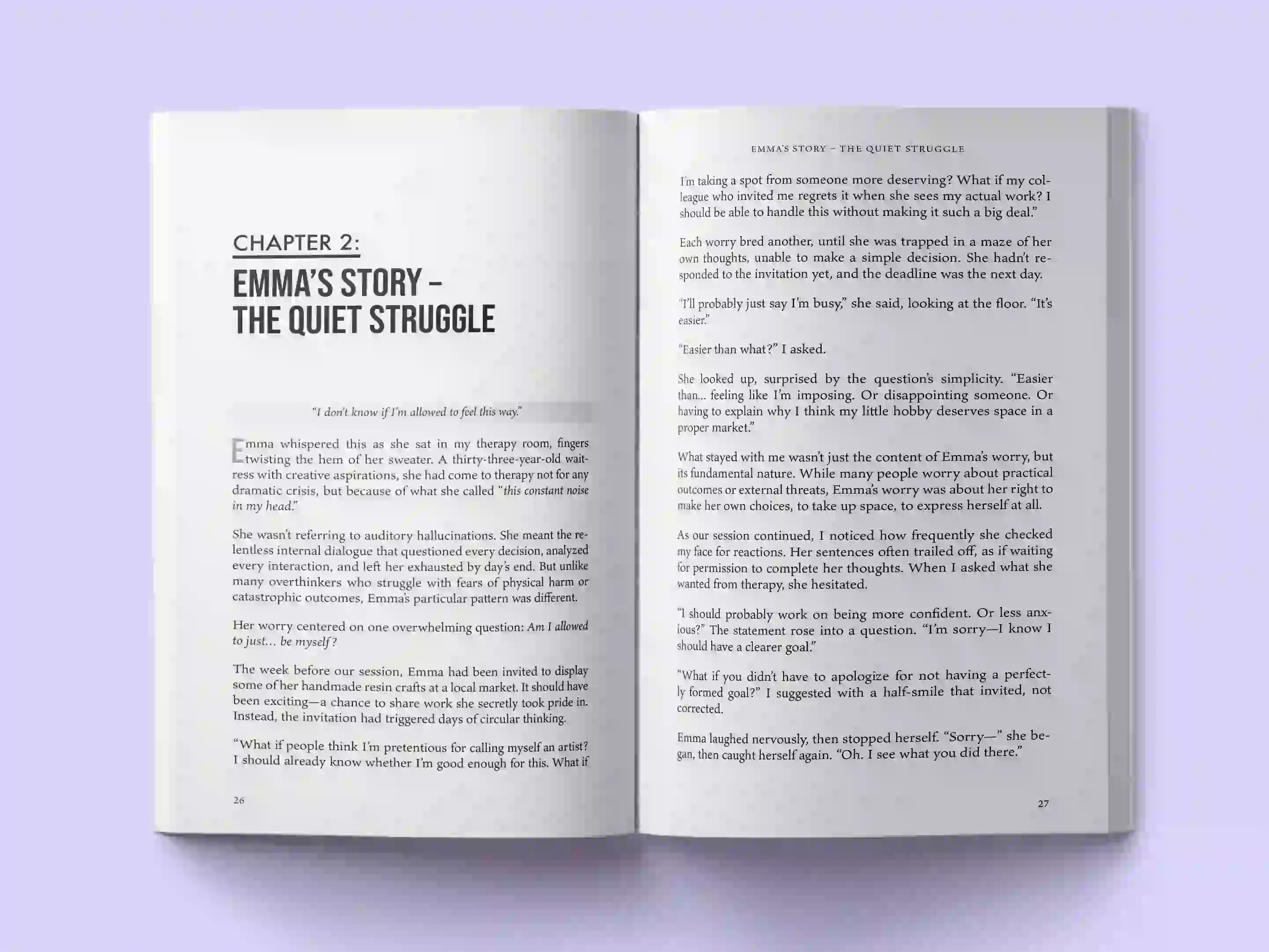 book formatting sample for The Permission to Be: Finding Your Voice in a World of Expectations by Dr. Sarah Mitchell, showing Unable to determine from image interior page layout by HMD Publishing