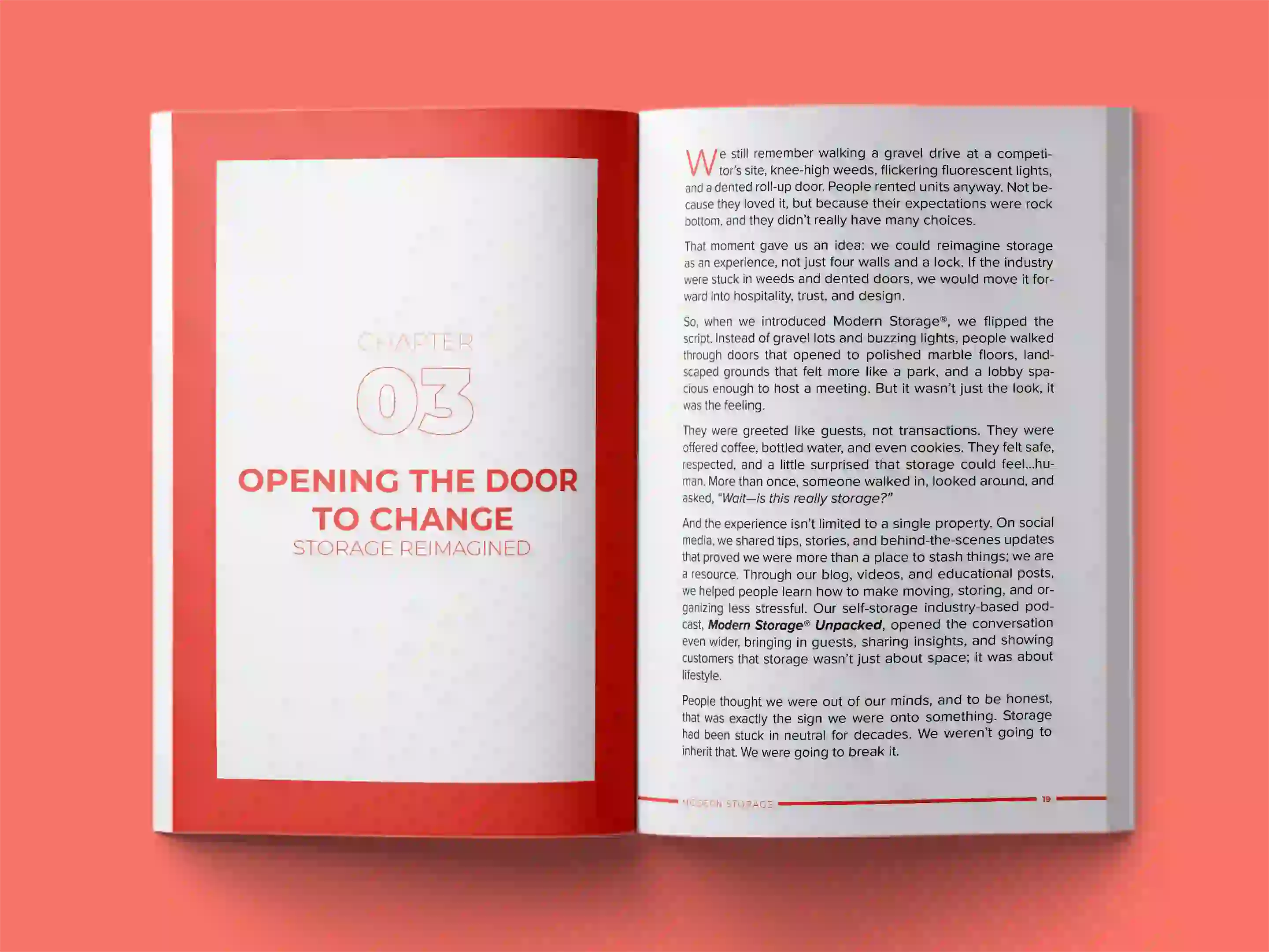 book formatting sample for Modern Storage: Reimagining the Self-Storage Revolution by Sarah Chen, showing Business interior page layout by HMD Publishing