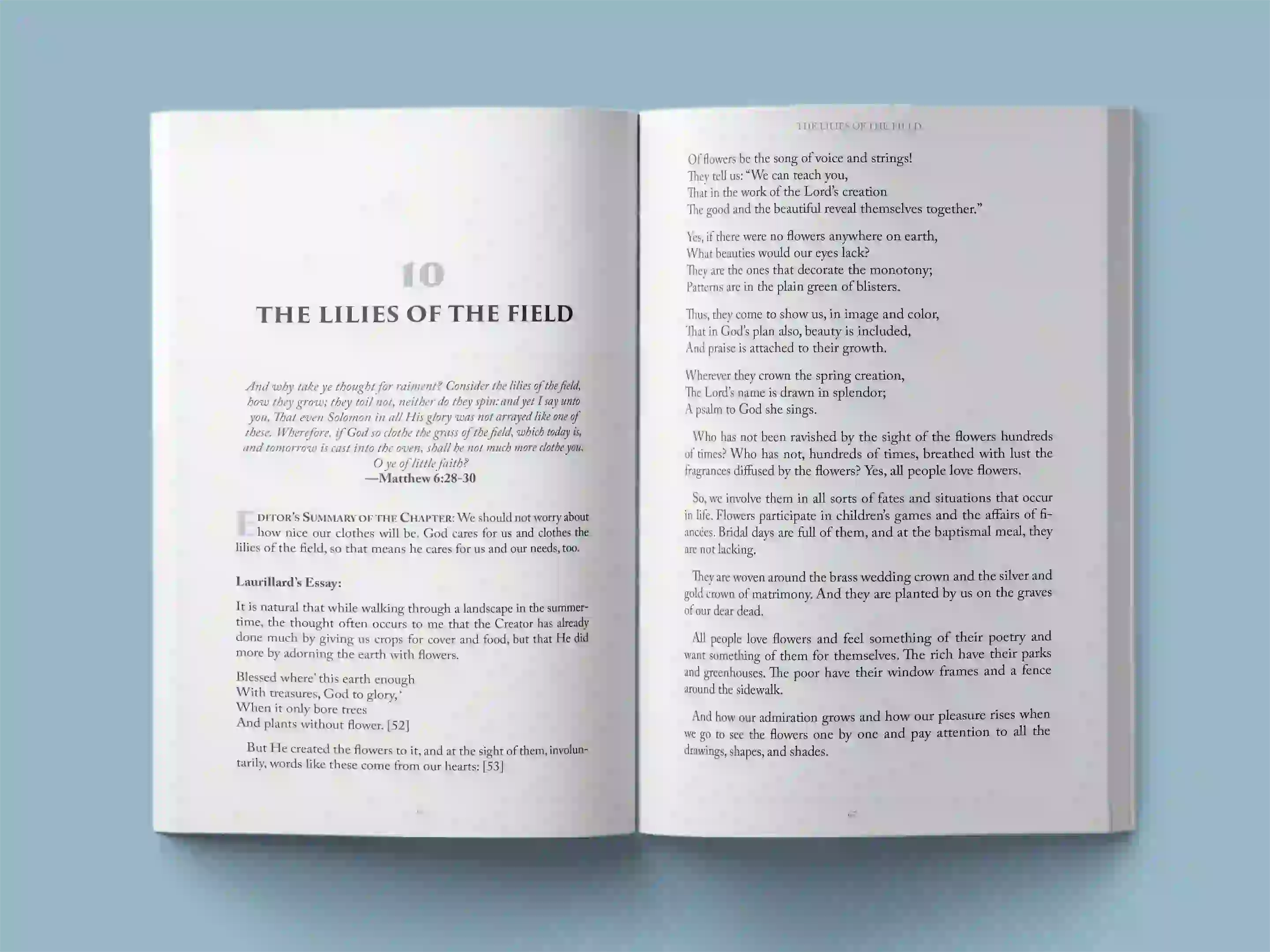 book formatting sample for The Garden of Contemplation: Meditations on Faith and Nature by Father Thomas Laurillard, showing Cannot determine from interior pages interior page layout by HMD Publishing