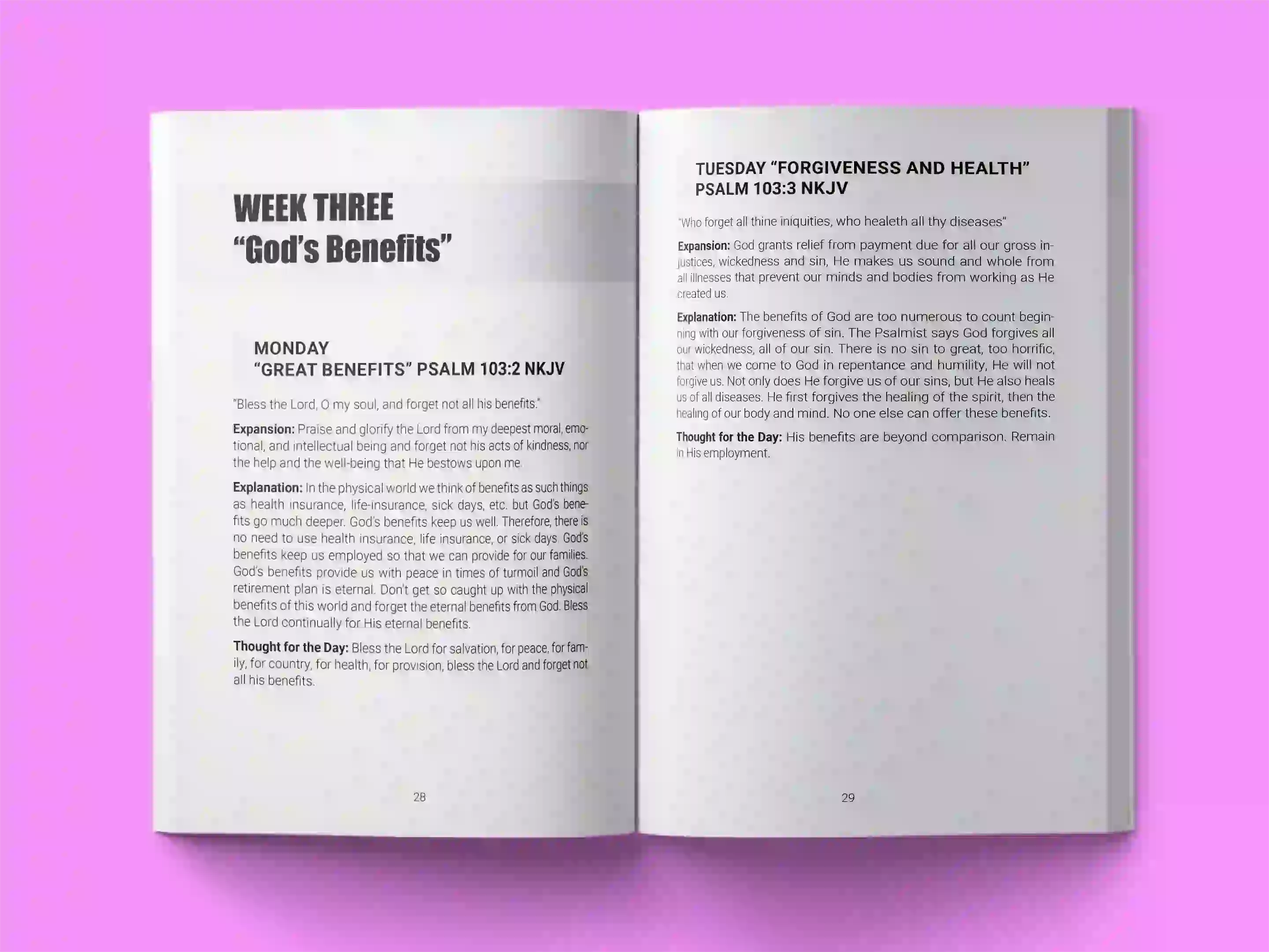 book formatting sample for Daily Blessings: A 40-Day Journey Through God's Benefits by Pastor Michael Richardson, showing Cannot determine - interior pages shown interior page layout by HMD Publishing