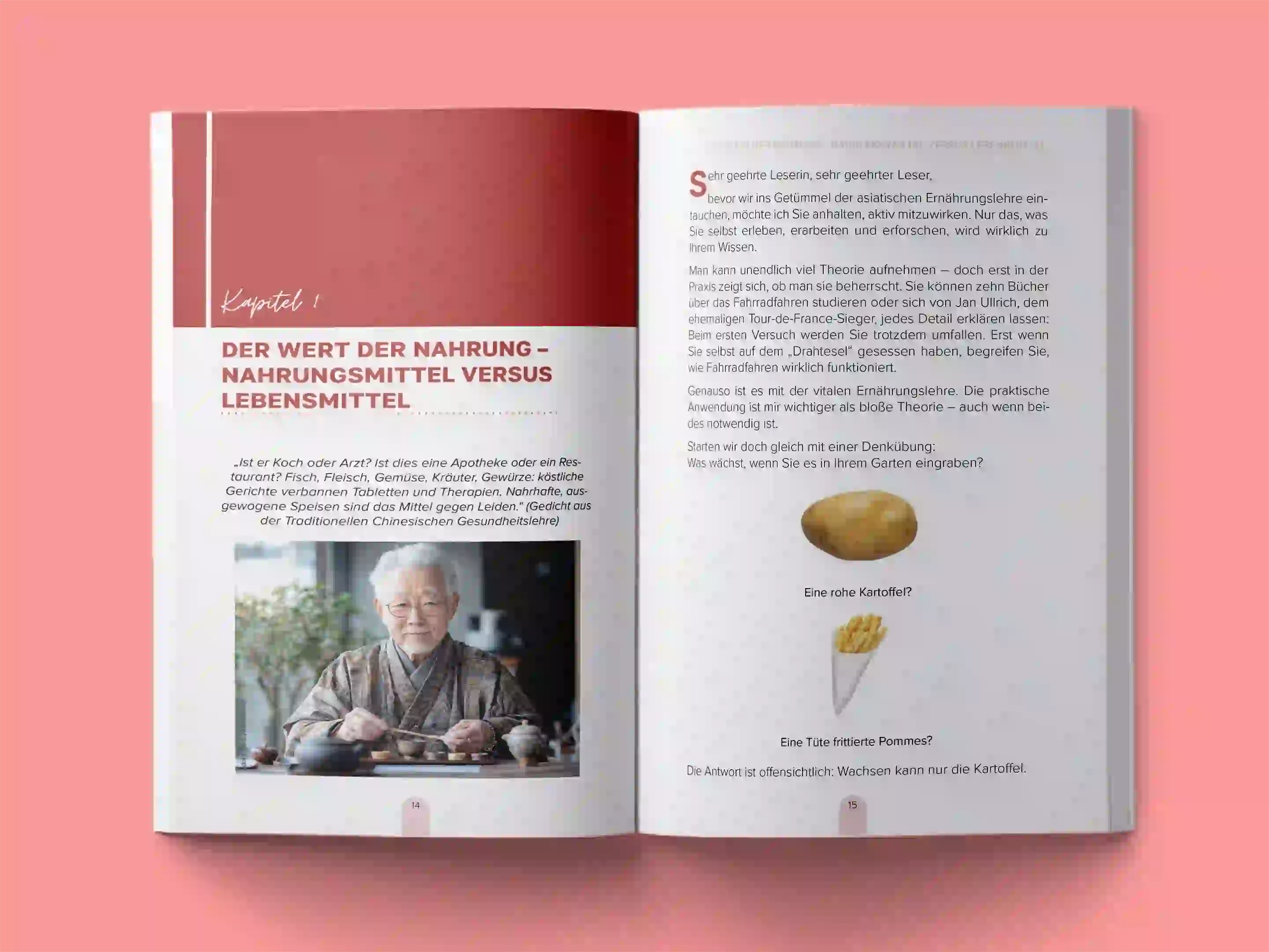 book formatting sample for Die Weisheit des Essens: Eine Reise durch die asiatische Ernährungslehre by Dr. Maria Schneider, showing Health/Wellness interior page layout by HMD Publishing