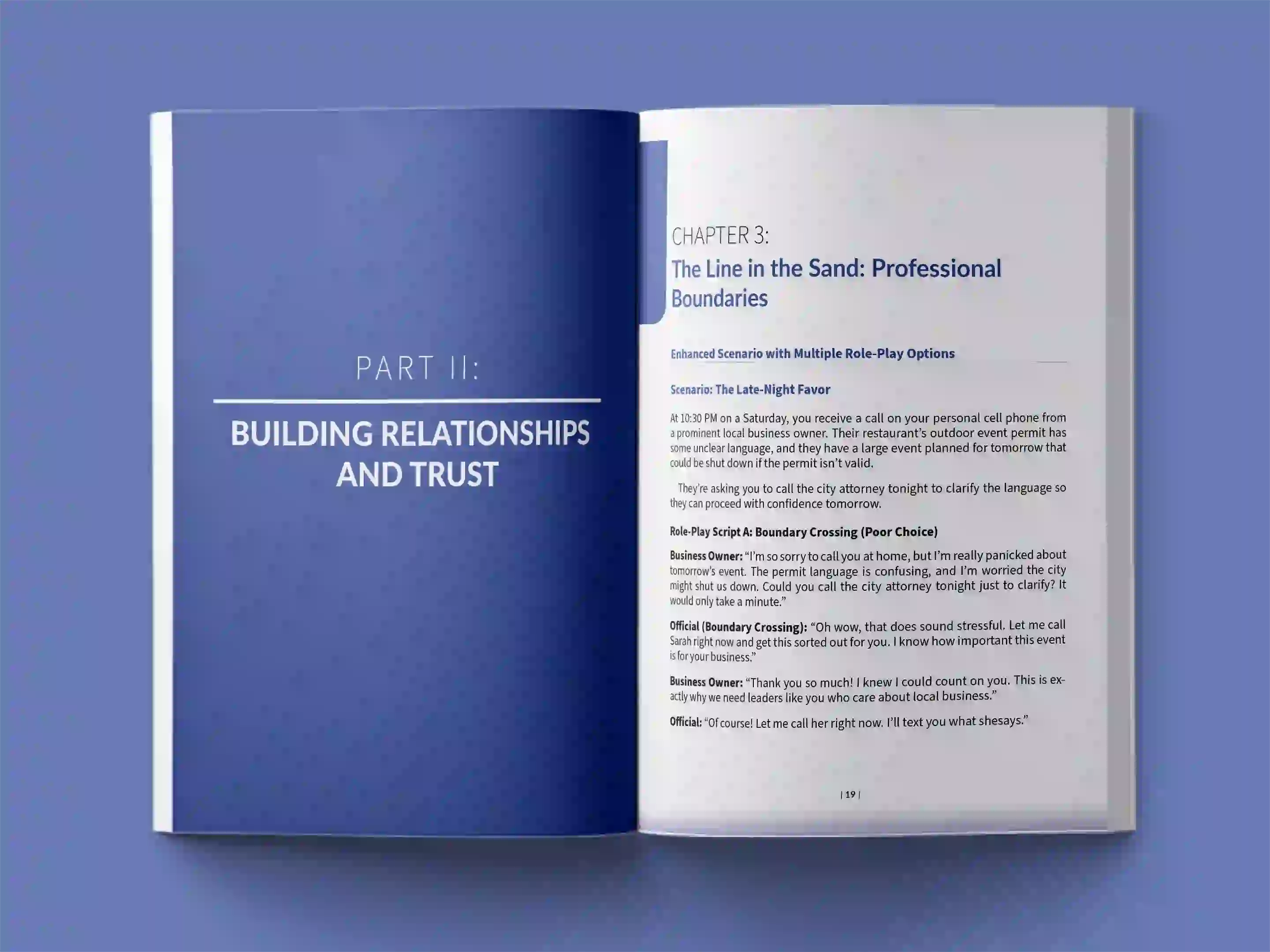 book formatting sample for Ethical Leadership in Practice: Navigating Professional Boundaries and Building Trust by Dr. Amanda Richardson, showing Business interior page layout by HMD Publishing