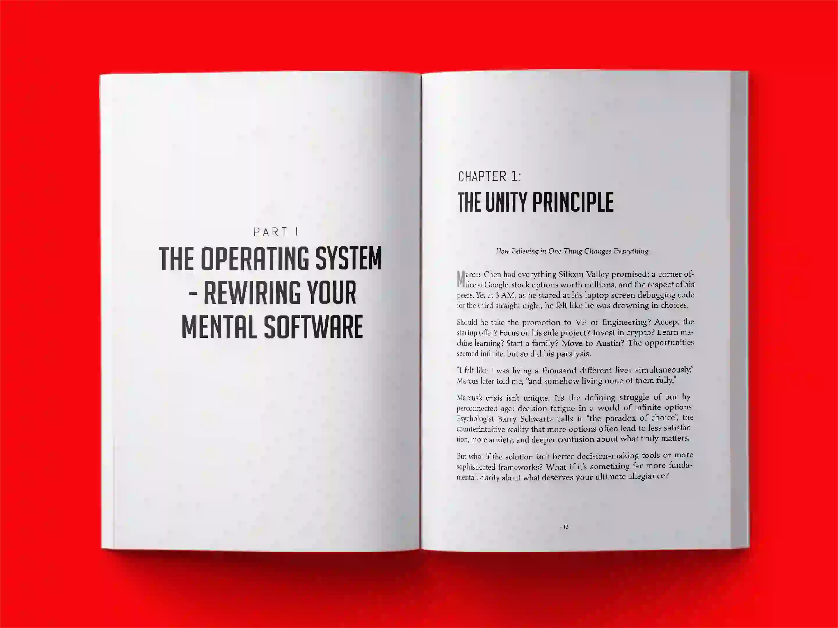 book formatting sample for The Unity Principle: How One Thing Changes Everything by Marcus Chen, showing Self-Help interior page layout by HMD Publishing
