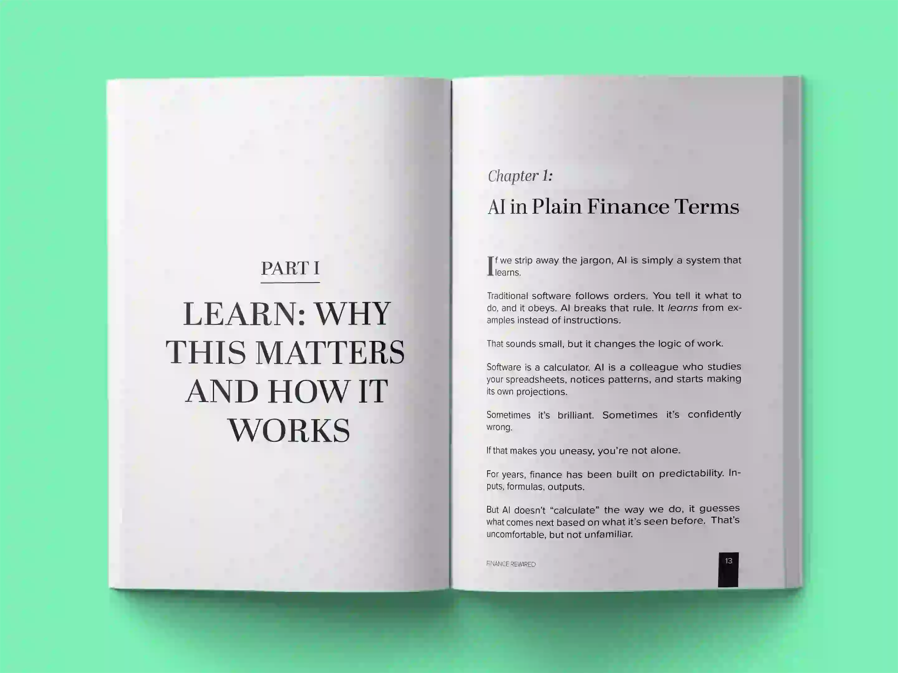 book formatting sample for Finance Rewired: How AI Is Transforming Money Management in the Digital Age by Sarah Chen, showing Business interior page layout by HMD Publishing