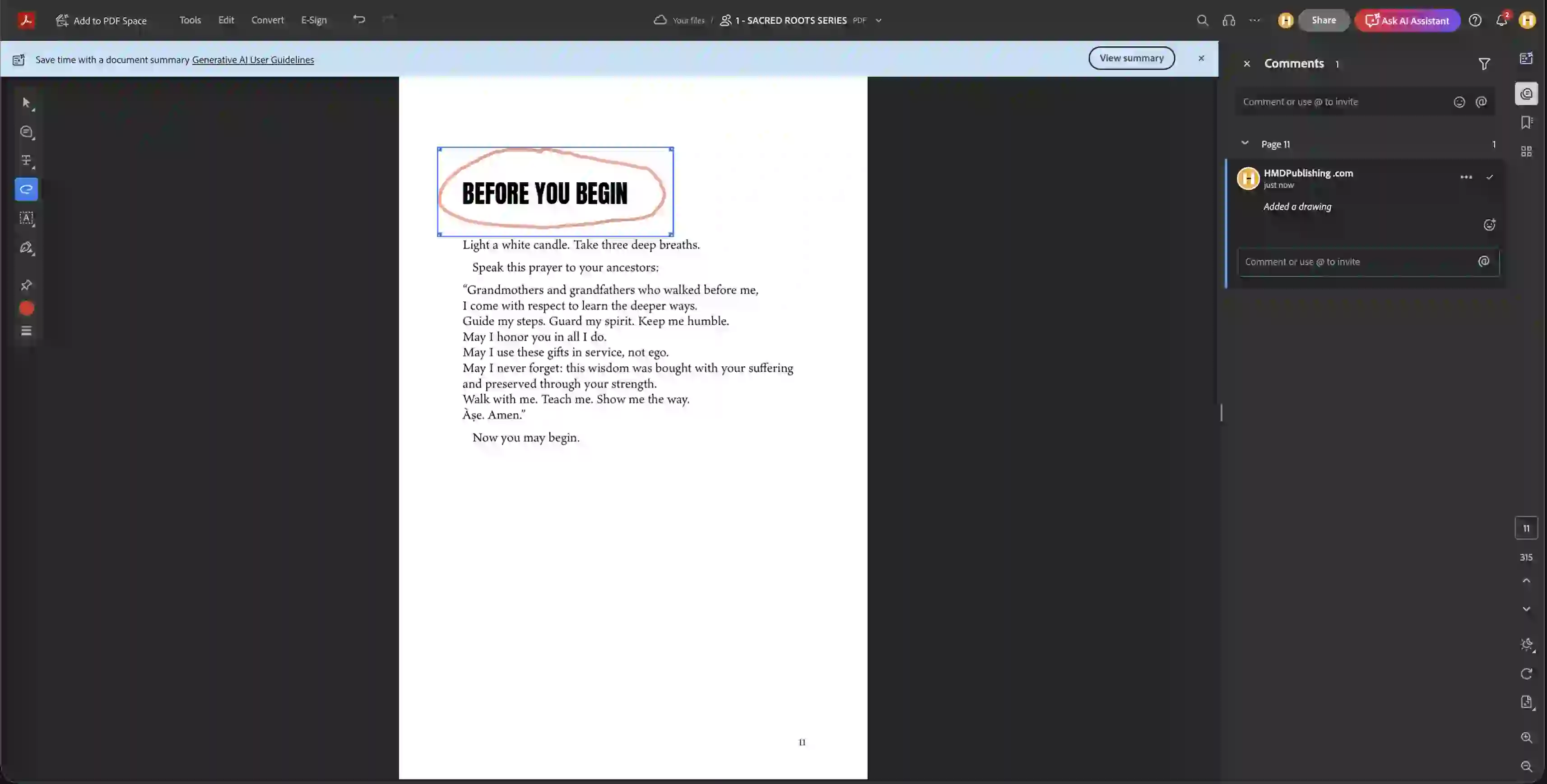 Drawing and markup tools in Adobe Acrobat being used to annotate visual elements